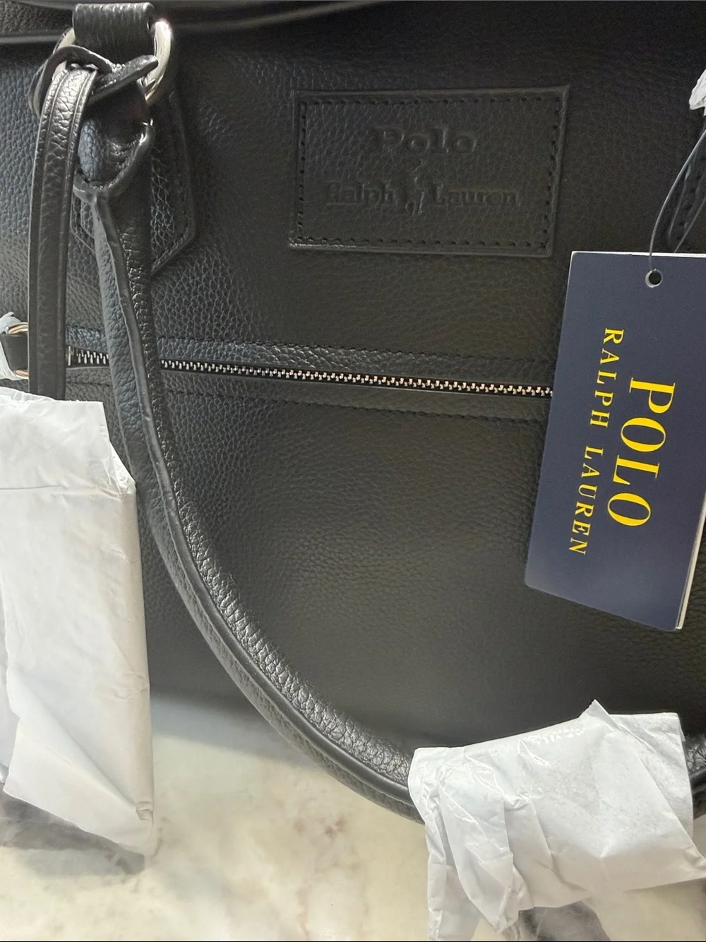 Polo by Ralph Lauren Black Pebbled Leather Travel Briefcase